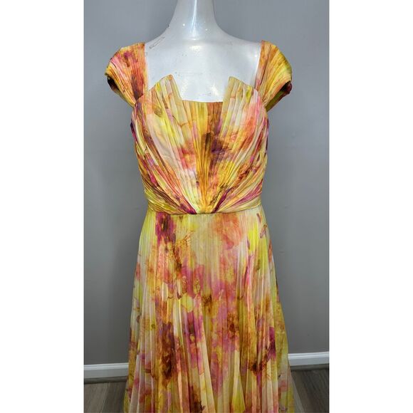 Theia Rian Pleated Chiffon Gown Size US6 $795 - Picture 4 of 9